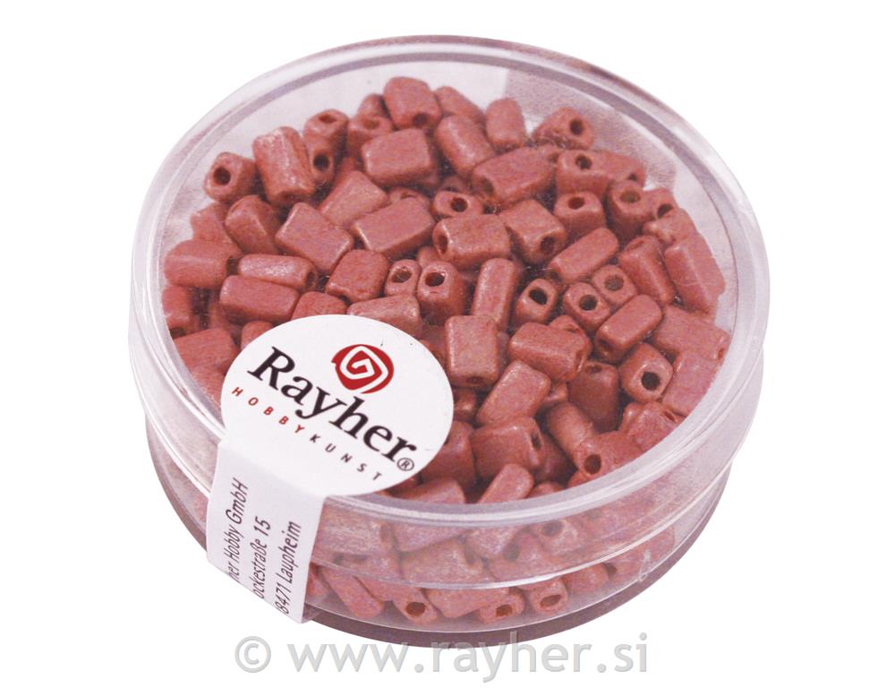 Perle metalik, pravokutnik, ružičasta, 5x3,5 mm, 17g