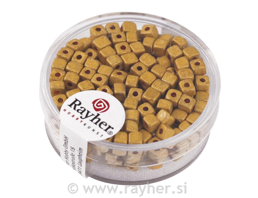 Perle metalic,kocka, zlatno žuta, 3,4 mm, 15 g