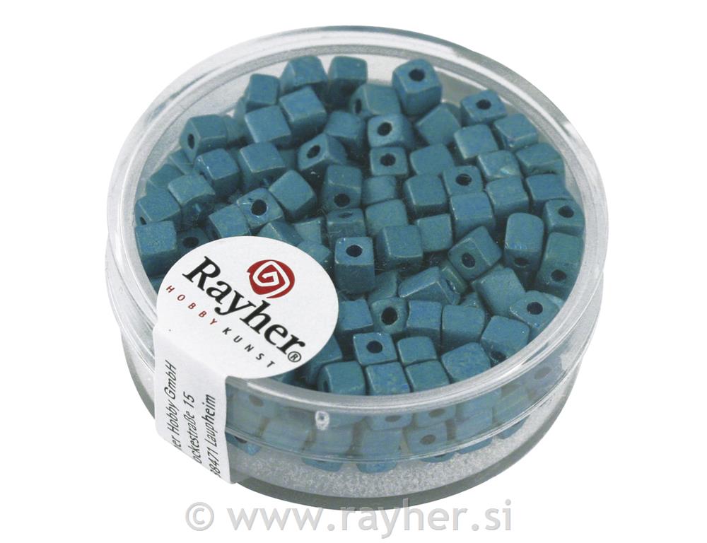 Perle metalic, kocke, turkizne, 3,4 mm, 15 g