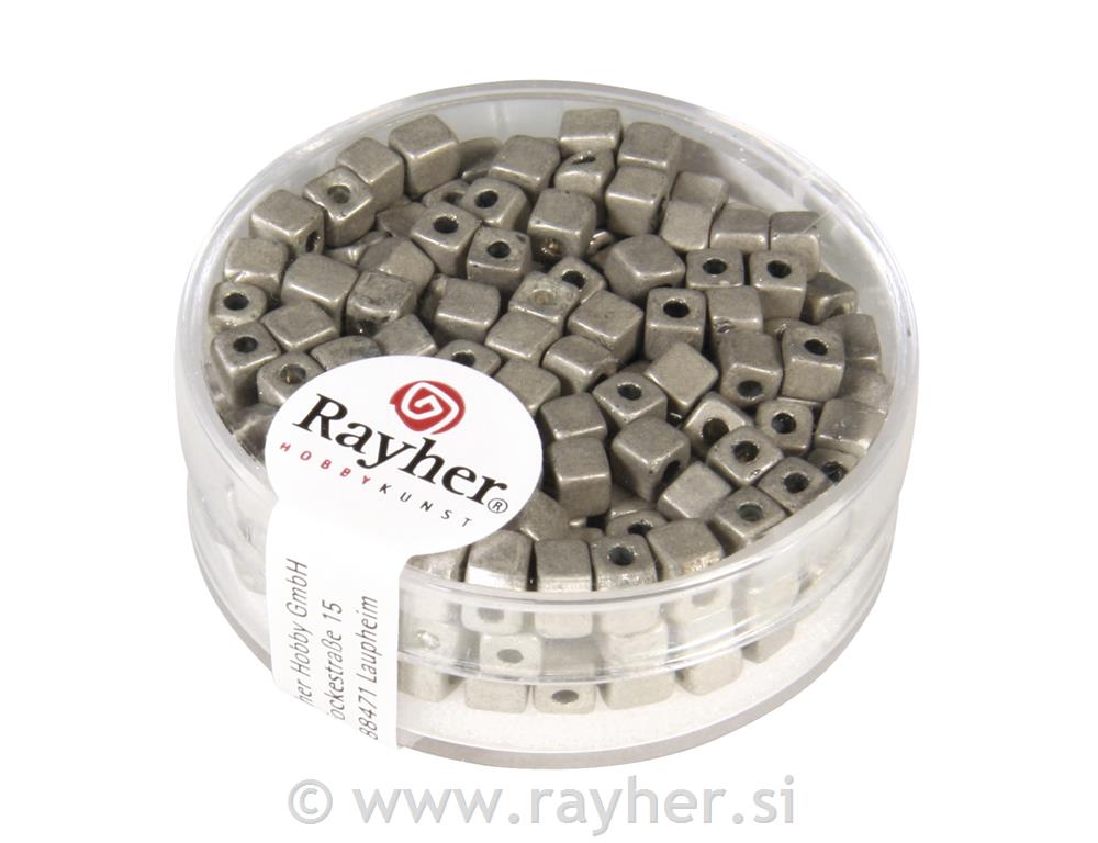 Perle metalic,kocka, srebrna, 3.4 mm, 15g