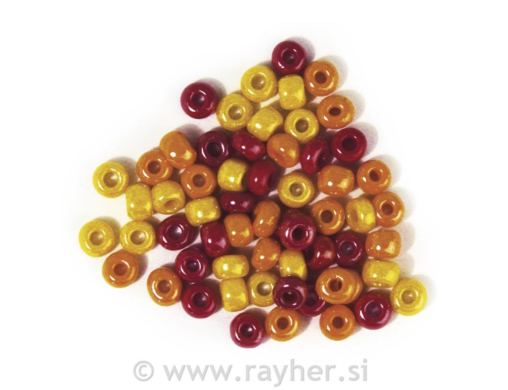 Perle staklo s većom rupom, opak, crveno-žuta., O 5,4 mm, 55g