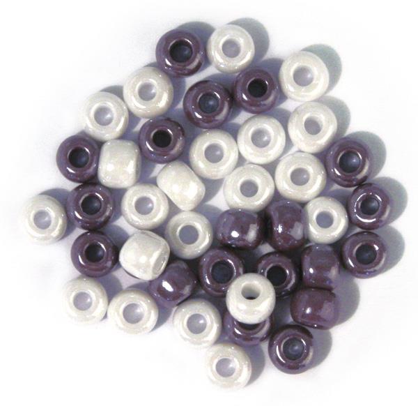 Perle steklene z večjo luknjo, opak,bel.-lila, o 8,7 mm, 55g