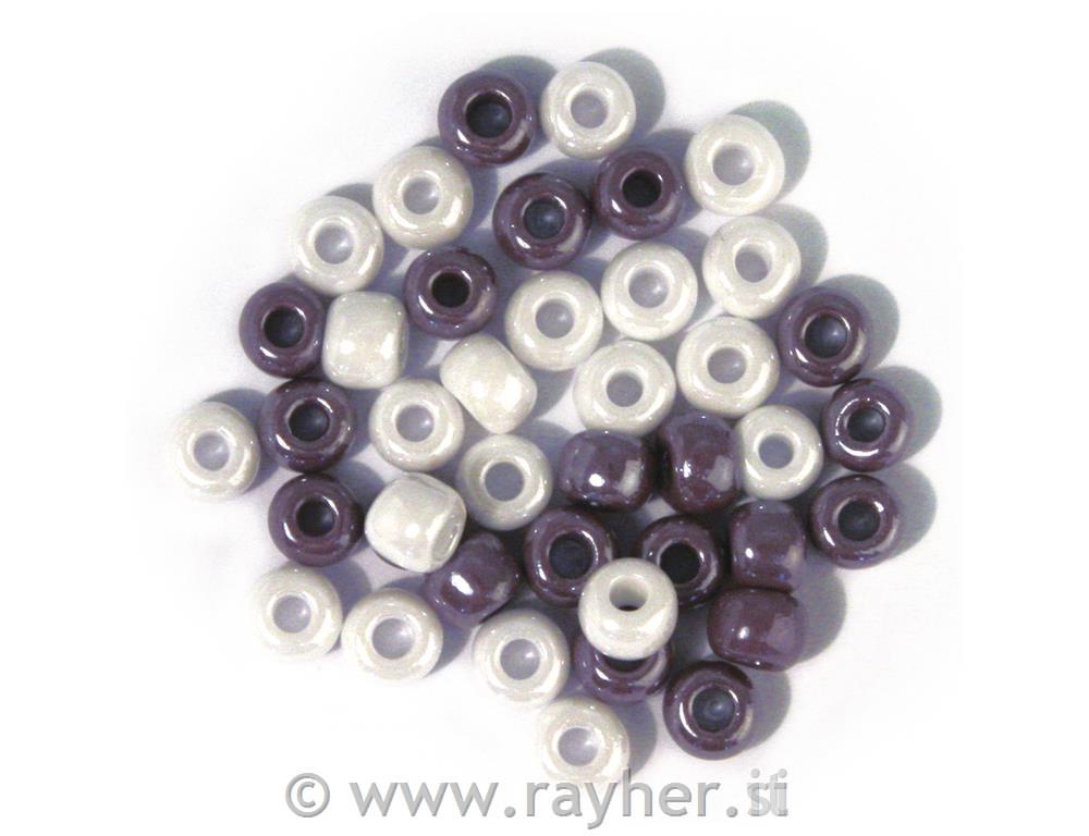 Perle steklene z večjo luknjo, opak,bel.-lila, o 5,4 mm, 55