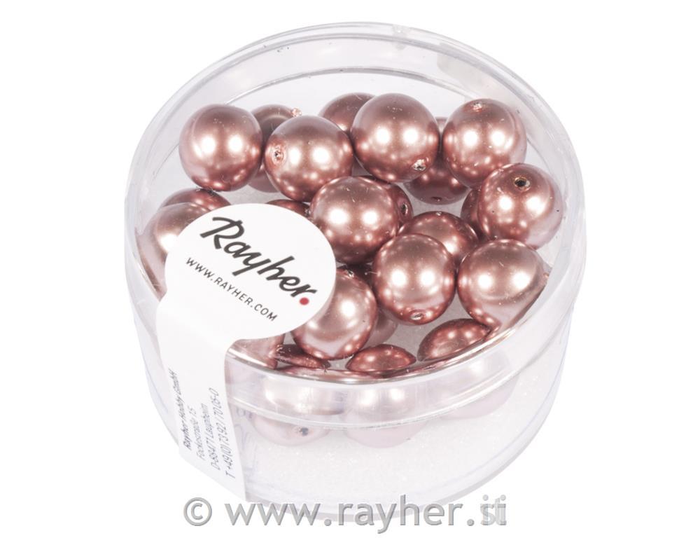 Renaissance glass wax beads, 8mm o, antique pink, box 25pcs