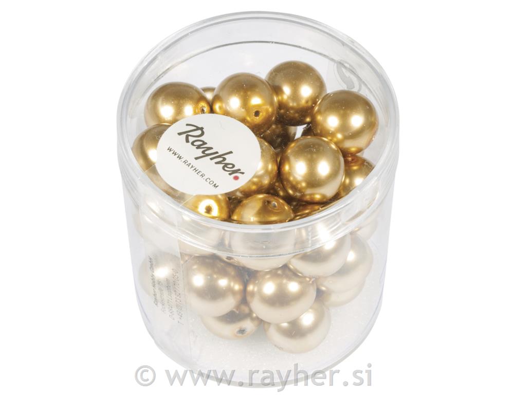 Renaissance glass wax beads, 10mm o, gold, box 35pcs