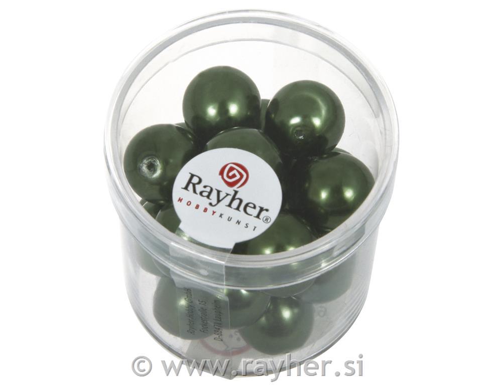Perle steklene "Renaissance", smarag. zelena, o 12 mm, 21 ko