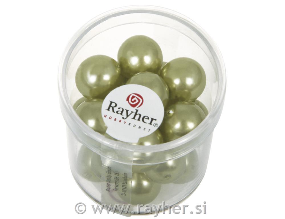 Perle steklene "Renaissance", žad zelena, o 12 mm, 21 kom.