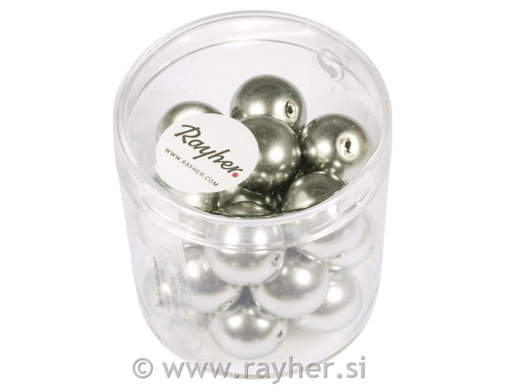Perle steklene Renaissance, 12mm, srebrne, 21 kos