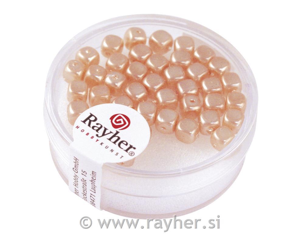 Perle staklo "Renaissance"kocka, ružičasta, 4,5x5 mm, 40 kom