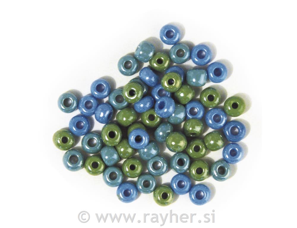 Perle steklene z večjo luknjo, opak,zel.-modr, o 5,4 mm, 55g