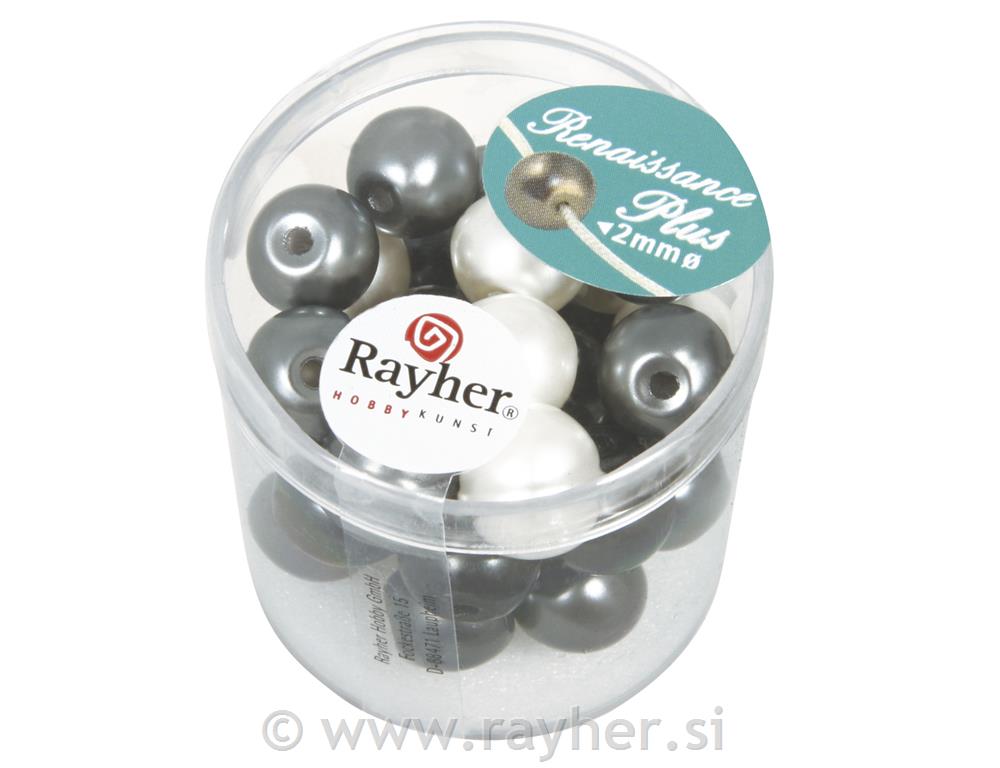 Renaissance Glass wax beads, white/grey
