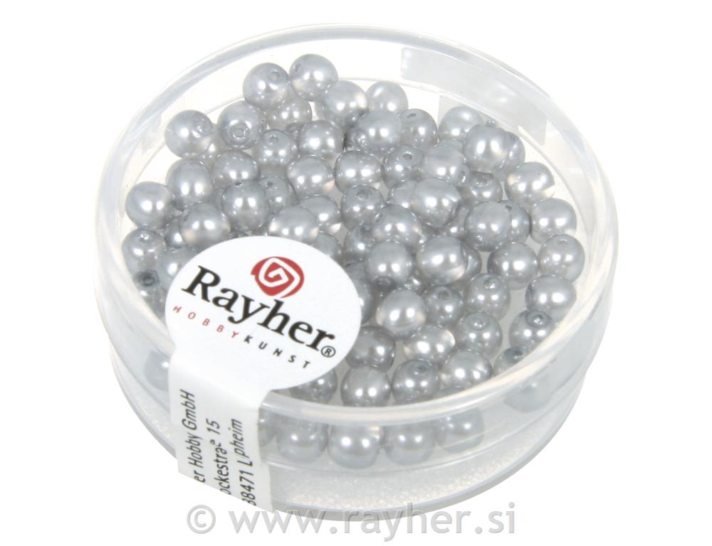 Perle steklene "Renaissance" , pol prosojne, sreb.sive, 4 mm
