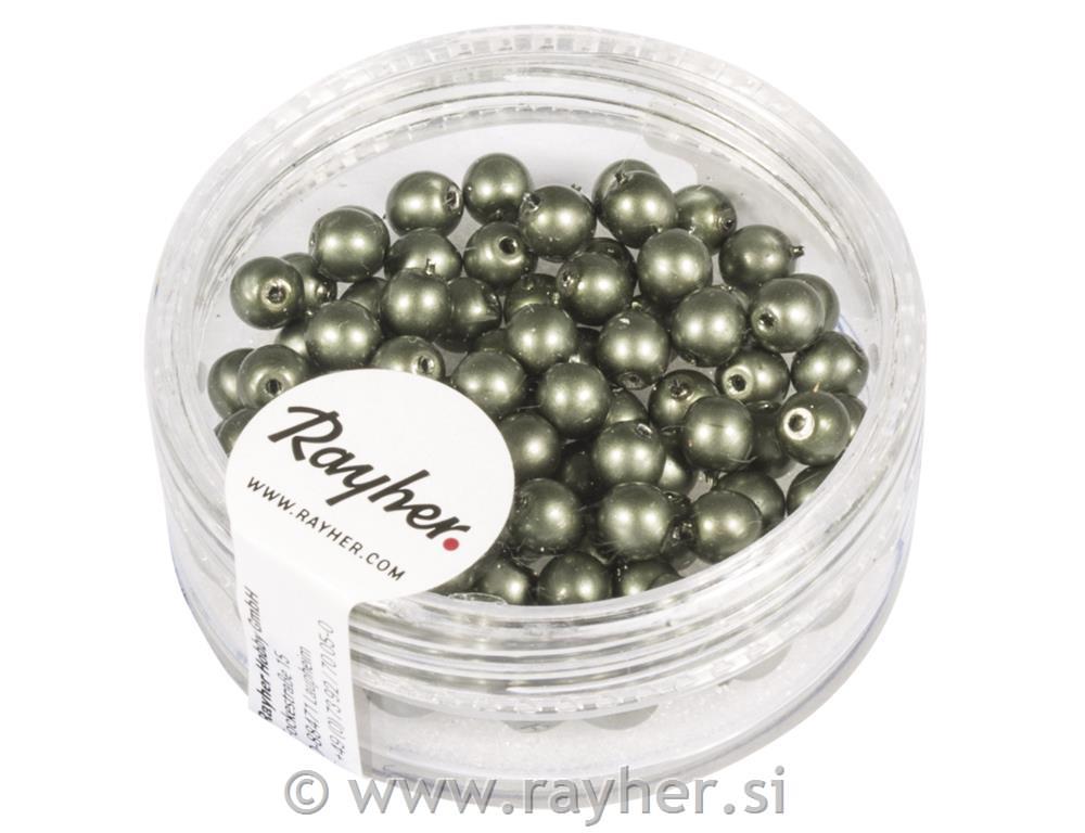 Perle steklene Renaissance mat, 4mm, antično zeleno, 85 kos