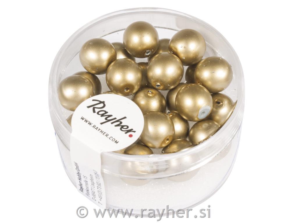Perle steklene Renaissance mat, 8mm, zlate, 25 kos