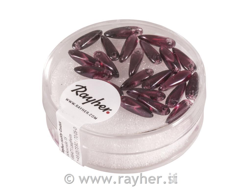 Perle steklene riž, vijolične, 3x11 mm, 22 kom.