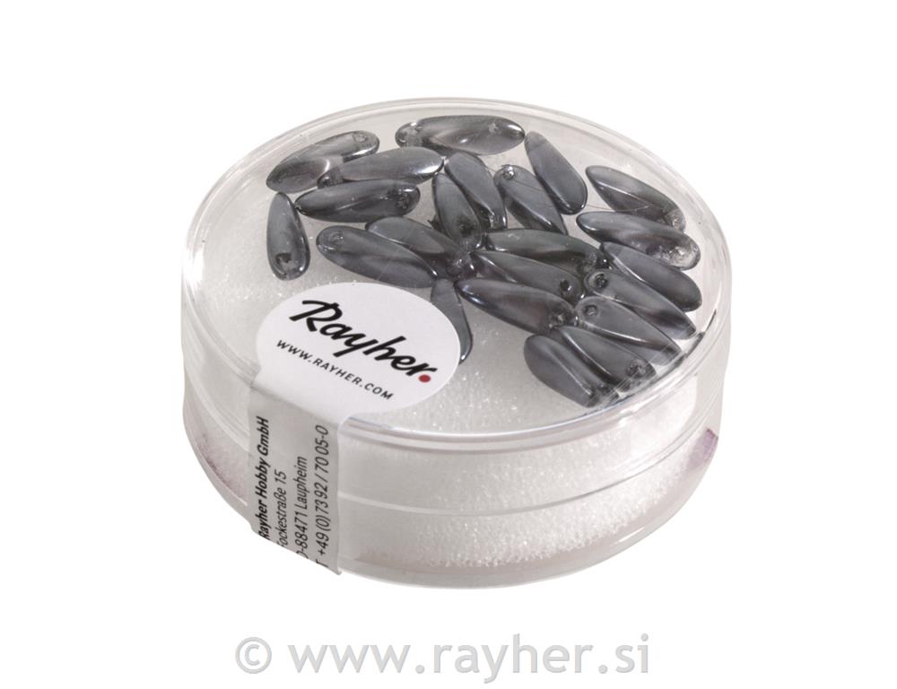 Perle steklene riž, antracitne, 3x11 mm, 22 kom.