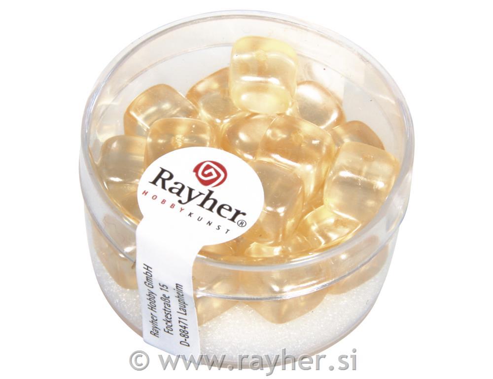 Perle staklo kocka, bjelokosti, 8x9 mm,18 kom.