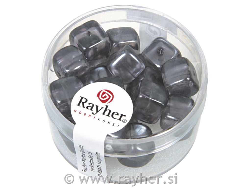 Glass bead cube, anthracite, 8x9 mm, box