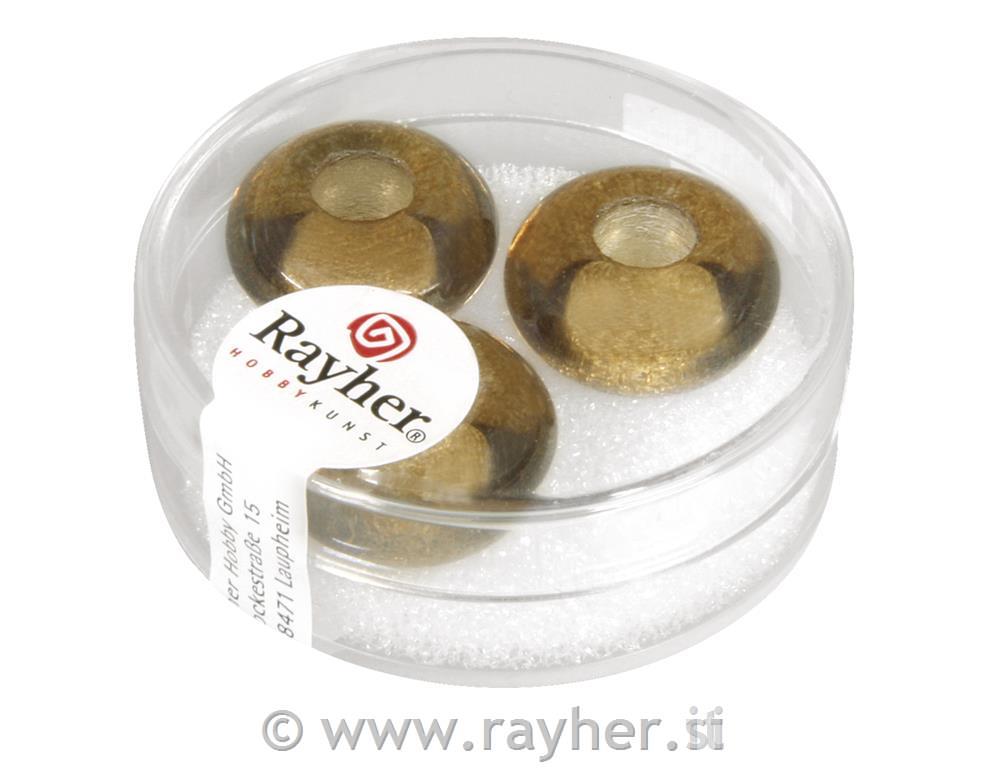 Perle staklo "MagicFlair" 16mmo, karamelElne, rupa 6 mm, prozirna., 3 kom.