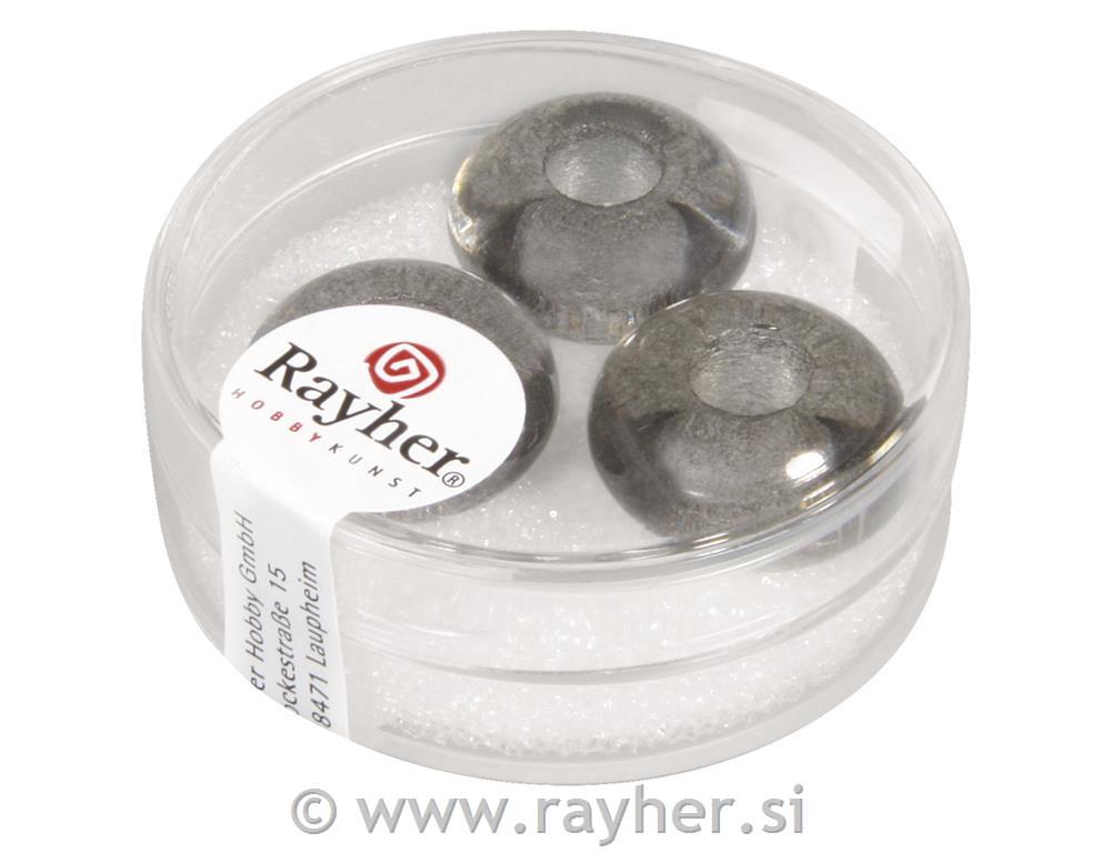 Perle staklo "MagicFlair" 16mmo, Antracitne, rupa 6 mm, prozirna., 3 kom.