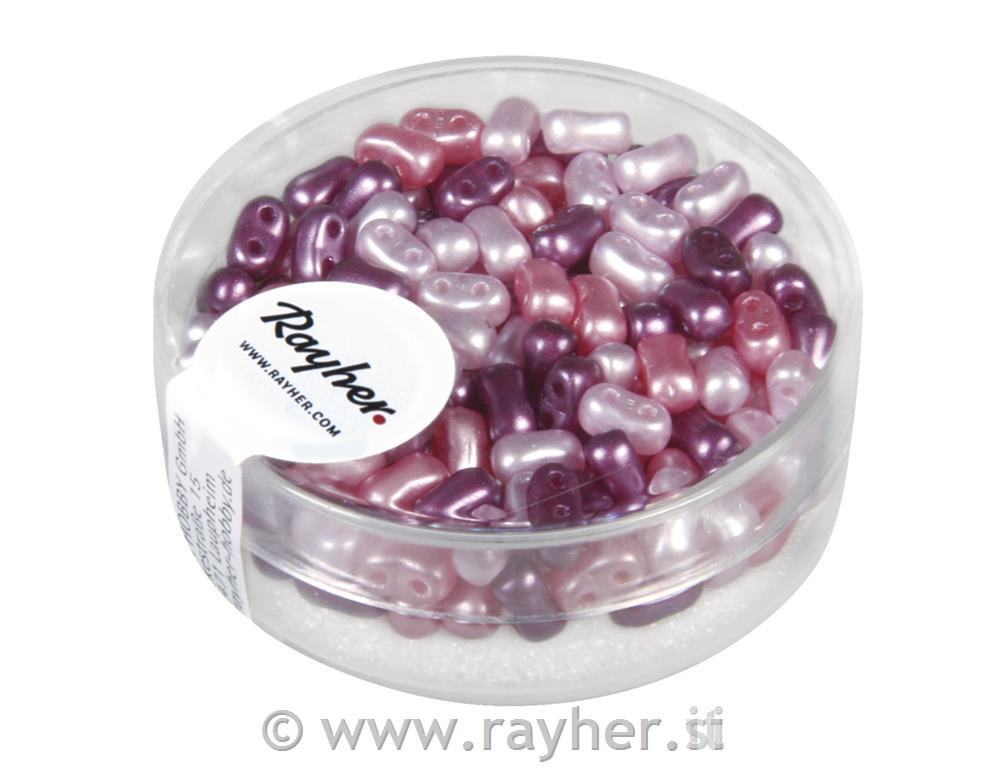 Perle s dvostrukom rupom,mješovite, purpurni, 3x5mm, 12g