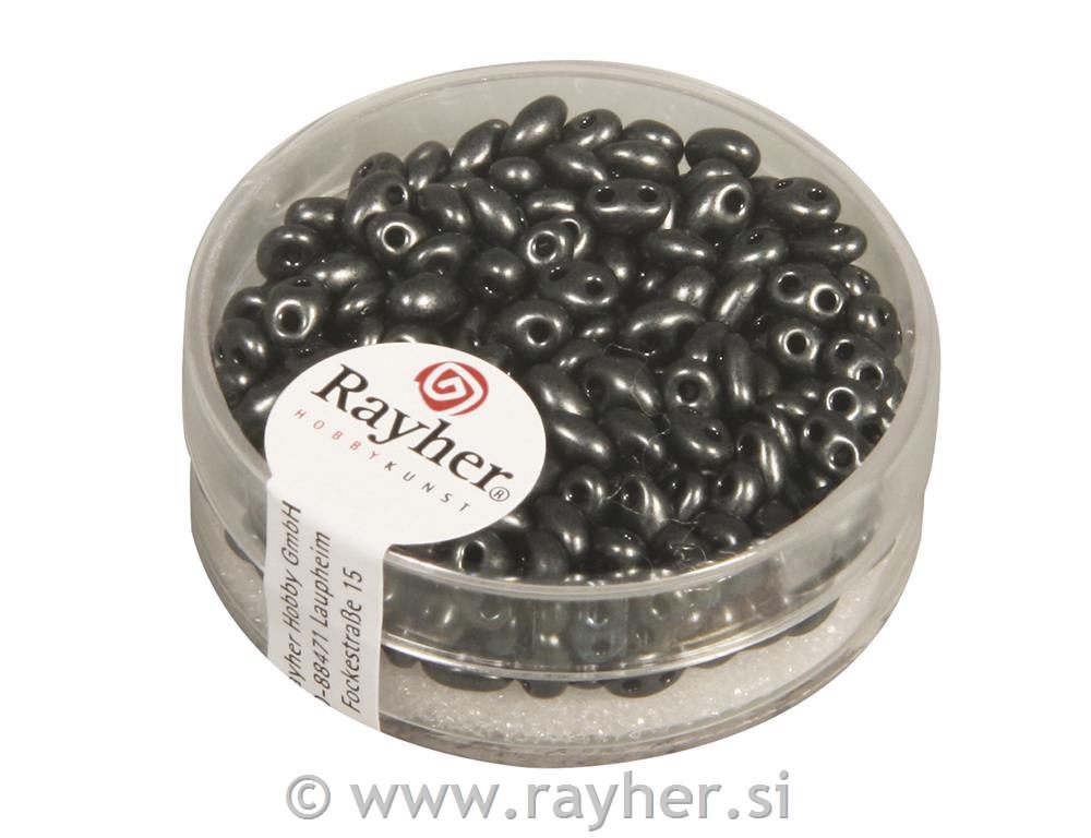 Twin-Rocailles w. double hole, slate gre