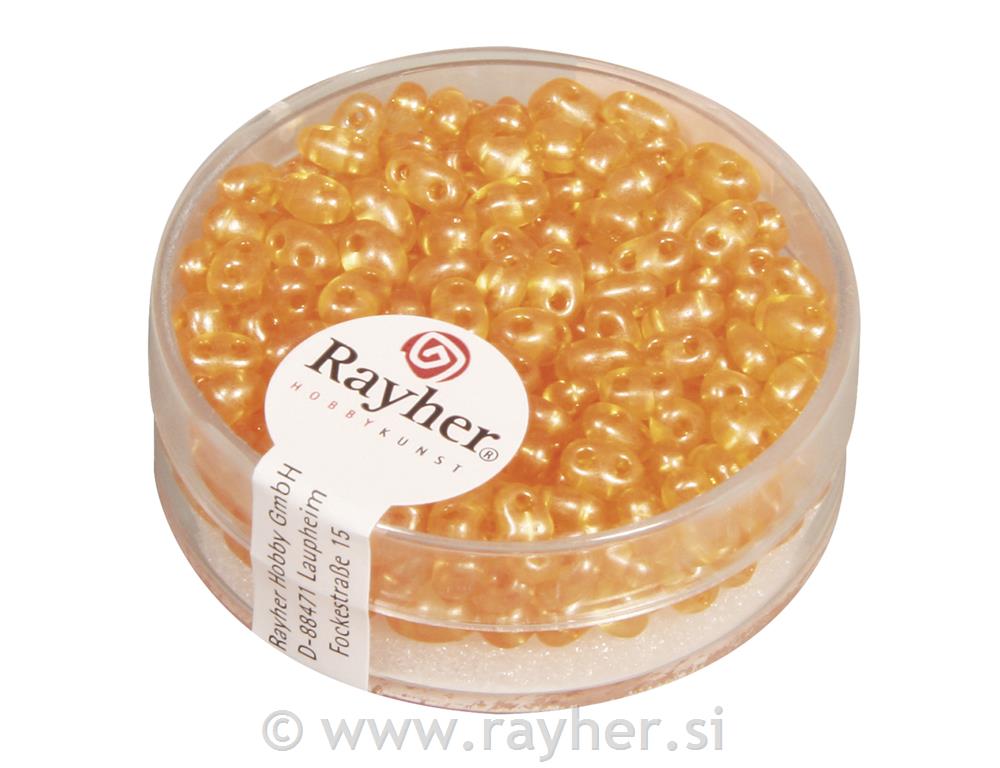 Perle Twin z dvema luknjama, oranžne 10g, 2,5x5mm, prosojne