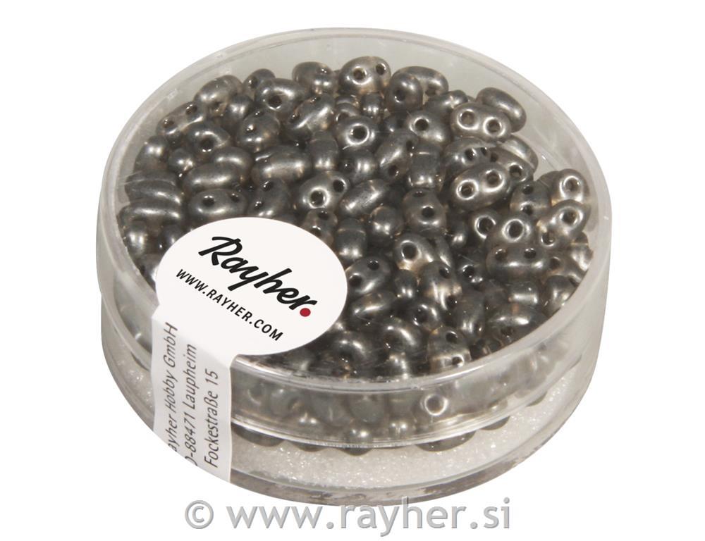 Perle Twin s dvije rupe, antracit 10g, 2,5x5mm, proziran biser