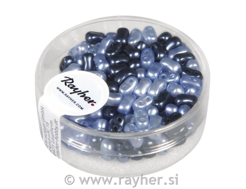 Perle s dvije rupe,mješovite, plava, 3x5mm, 12g