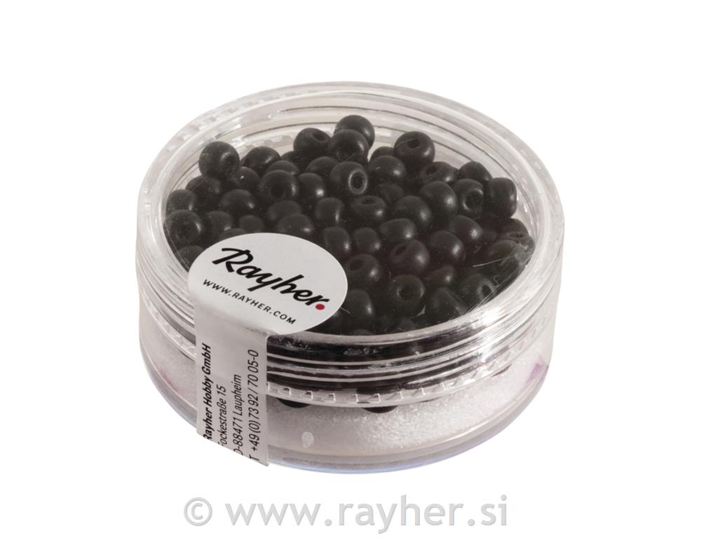 Perle svila, staklo, 4 mm, crna, 120kos