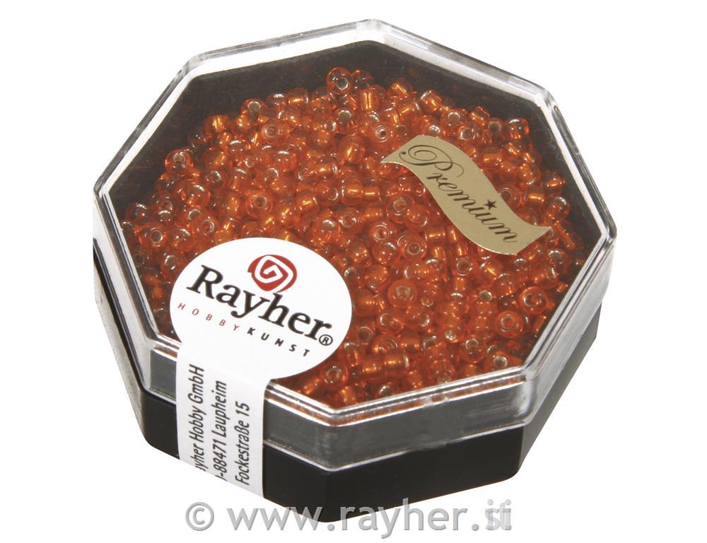 Perle Premium Miyuki, 2,2 mm o, oranžne, 12g, s srebrno sred