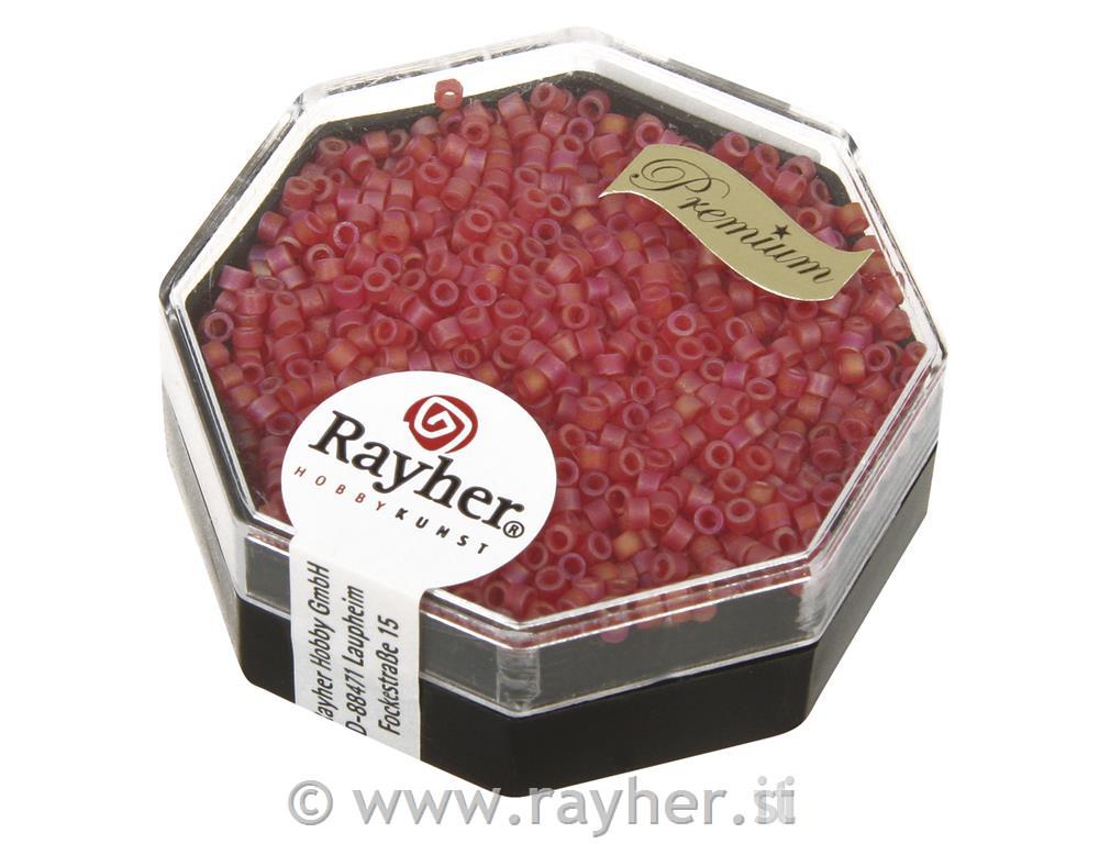 Perle Delica Miyuki, 1,6 mm o, mavrične , rdeče, 6g, prosoj