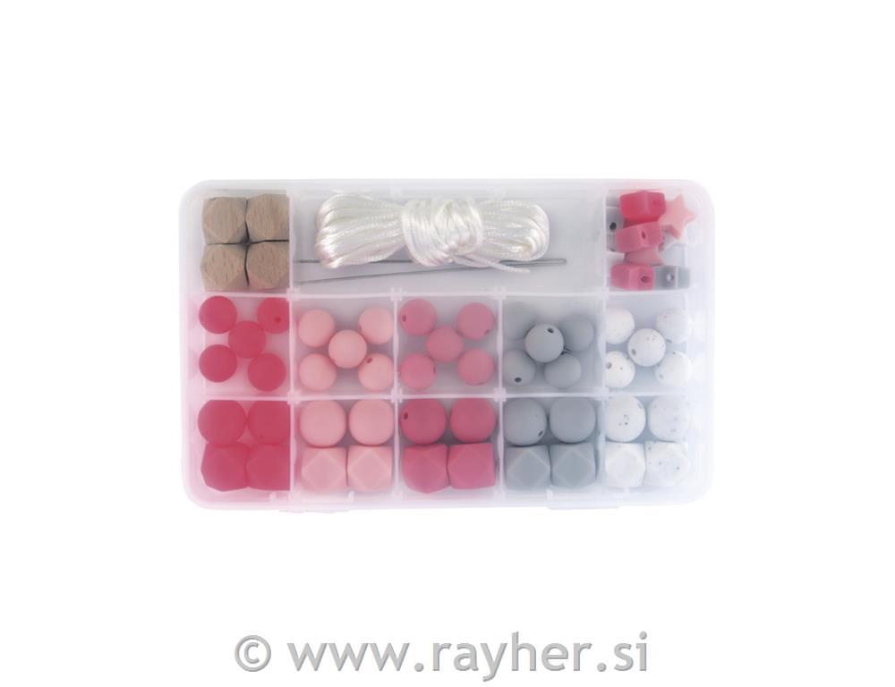 Silikonske perle set Pink, 61-dijelova