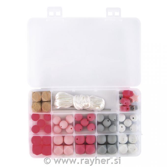 Silikonske perle set Pink, 61-dijelova