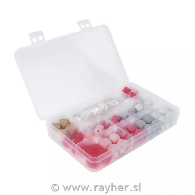 Silikonske perle set Pink, 61-dijelova