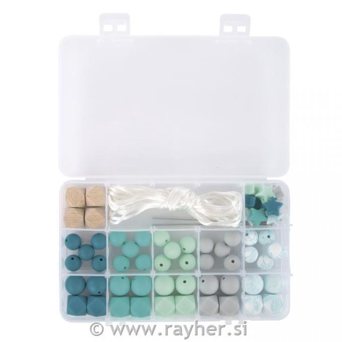 Silikonske perle set Mint, 61-dijelova