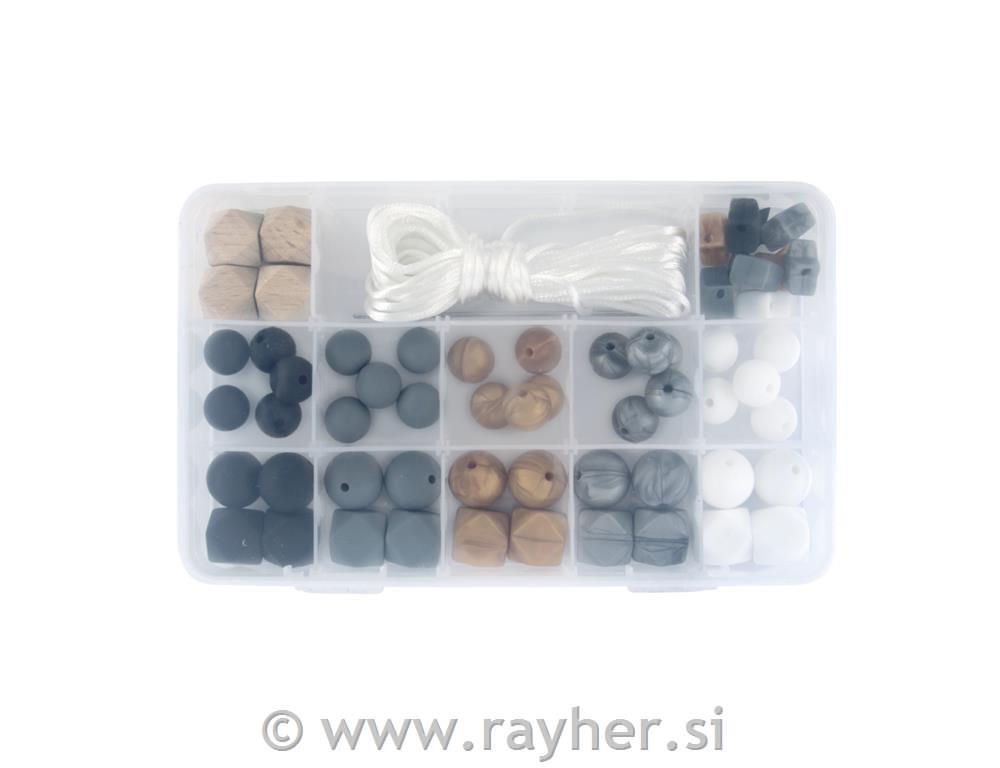 Silicone beads boxblack metallic61-piece, incl.thread string, box