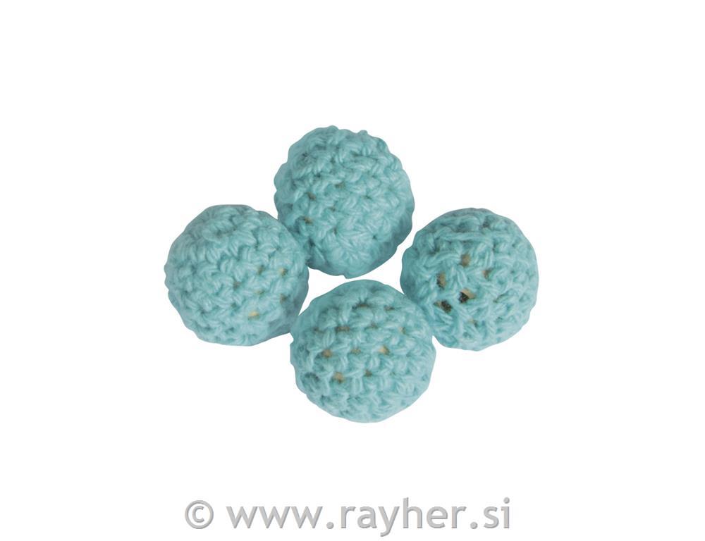 Crocheted beads, 16mm oturquoisetab-bag 4pcs