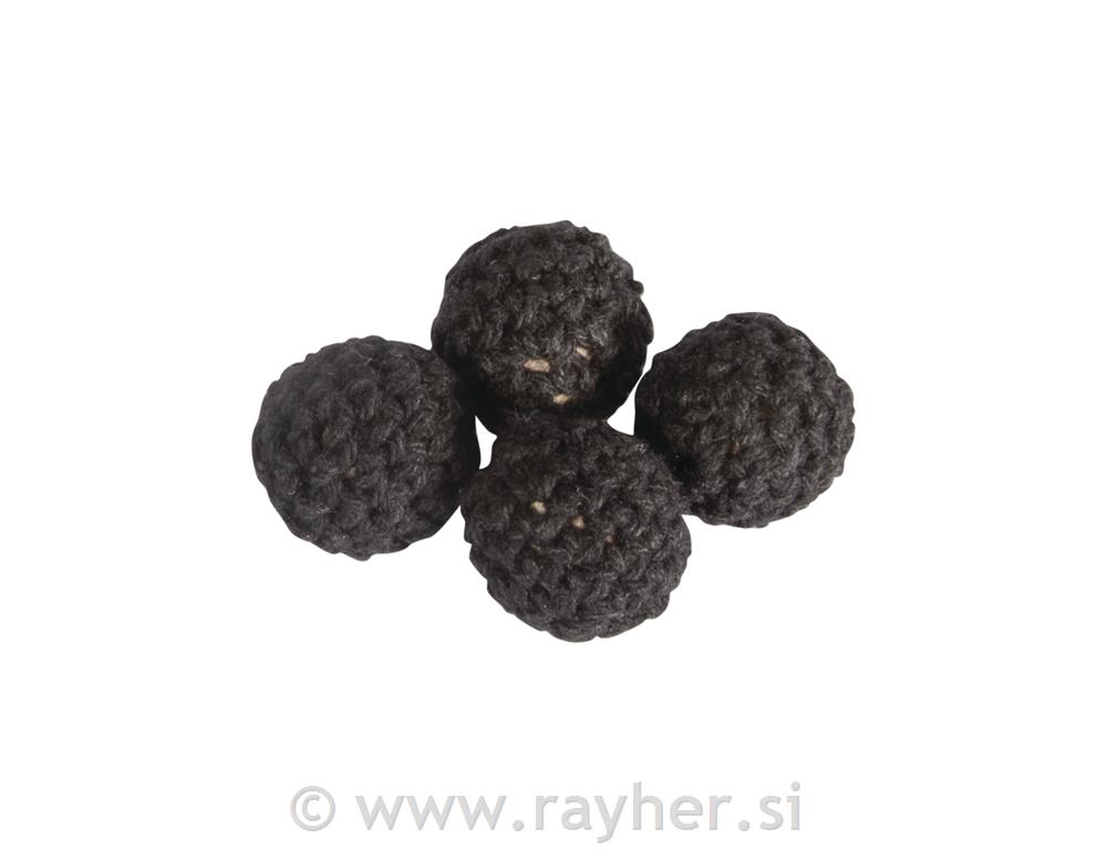 Crocheted beads, 16mm oblacktab-bag 4pcs