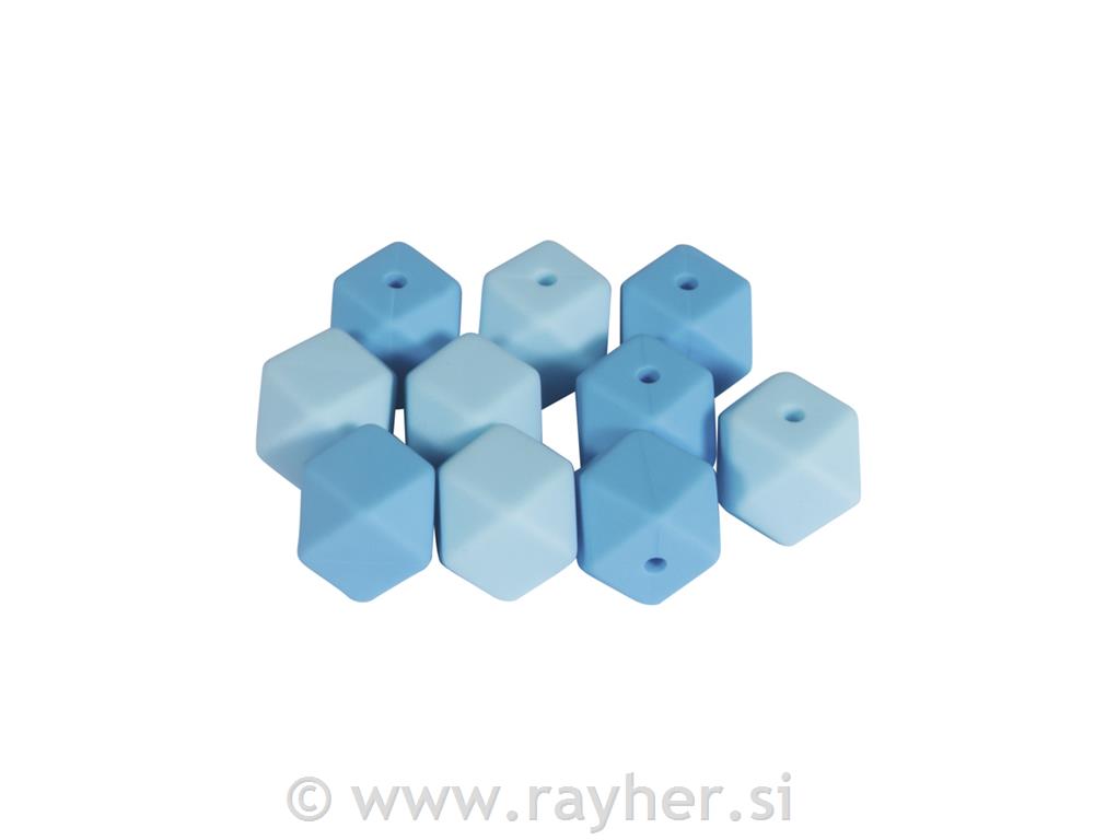 Silikonske perle šesterokutne, 14mm,sv.plave, 10 kom