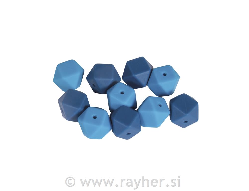 Silikonske perle šesterokutne, 14mm,plave, 10 kom