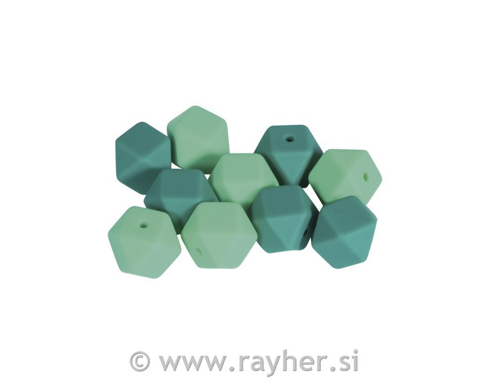 Silikonske perle šesterokutne, 14mm,tirkiz, 10 kom