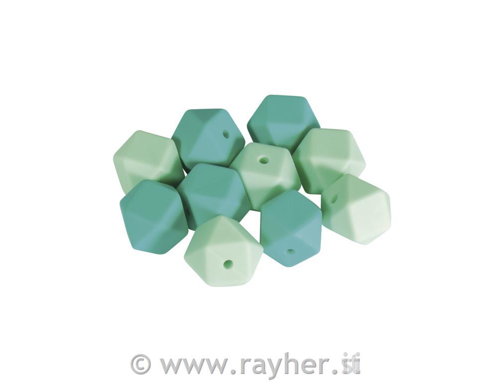 Silikonske perle šesterokutne, 14mm,mint, 10 kom