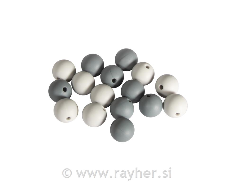 Silikonske perle, 12mm, sive, 16 kom