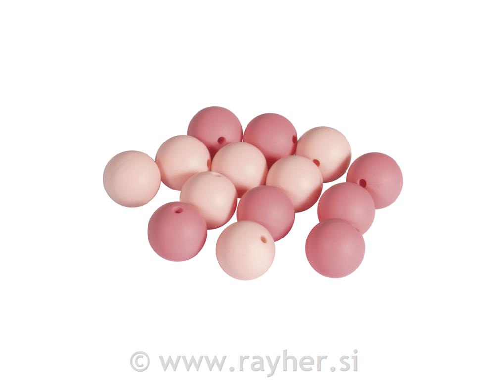 Silikonske perle, 15mm, sv.roza, 14 kos