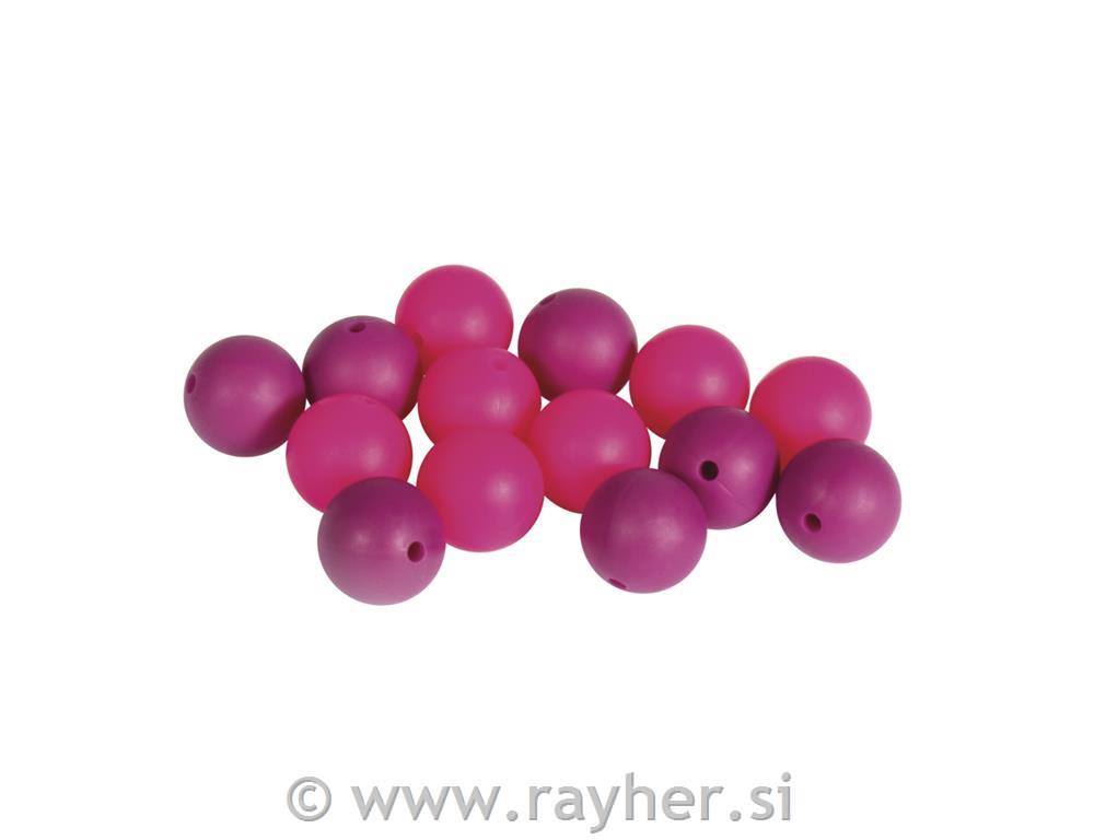 Silikonske perle, 15mm, roza, 14 kos