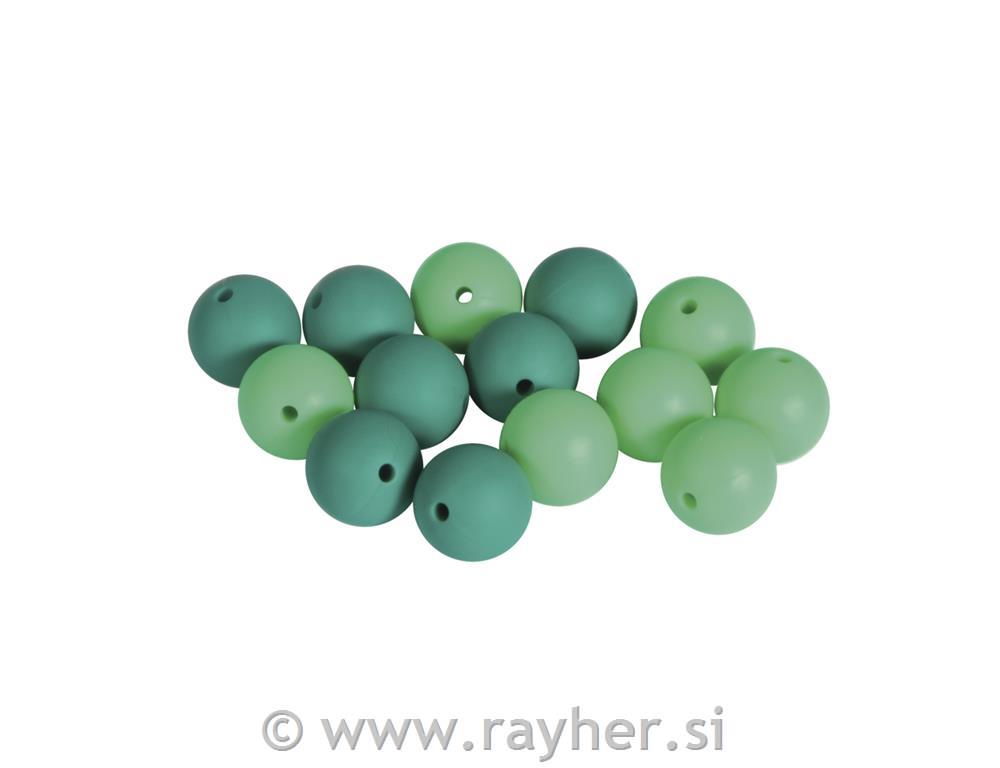 Silikonske perle, 15mm, turkizne, 14 kos