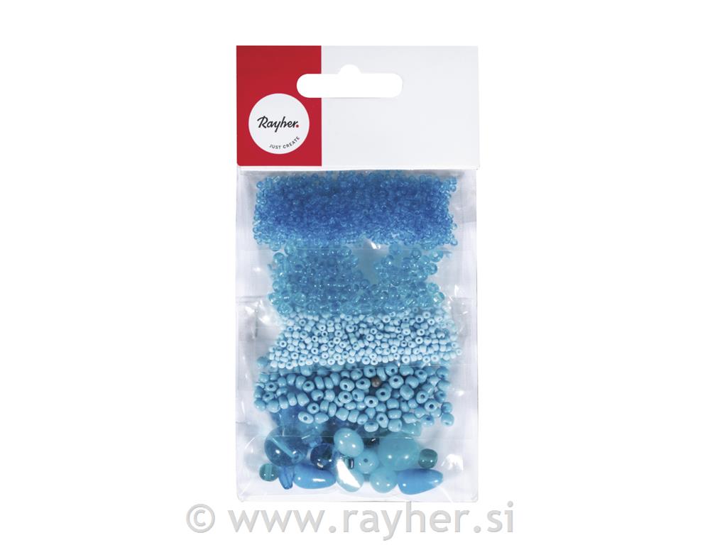 Mješovite staklene perle, plave, 40 g