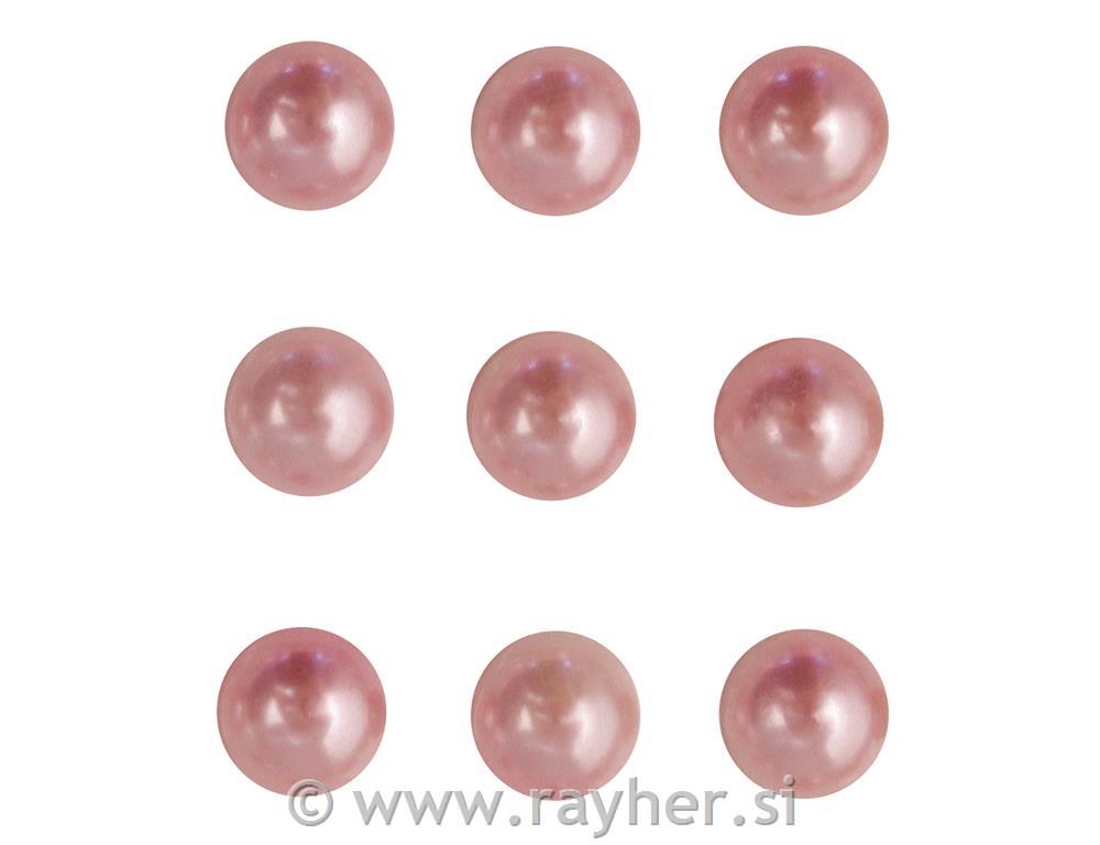 Pola perle, plastična, samoljepljiva, sv.roza, oko 5 mm, 80 kom.