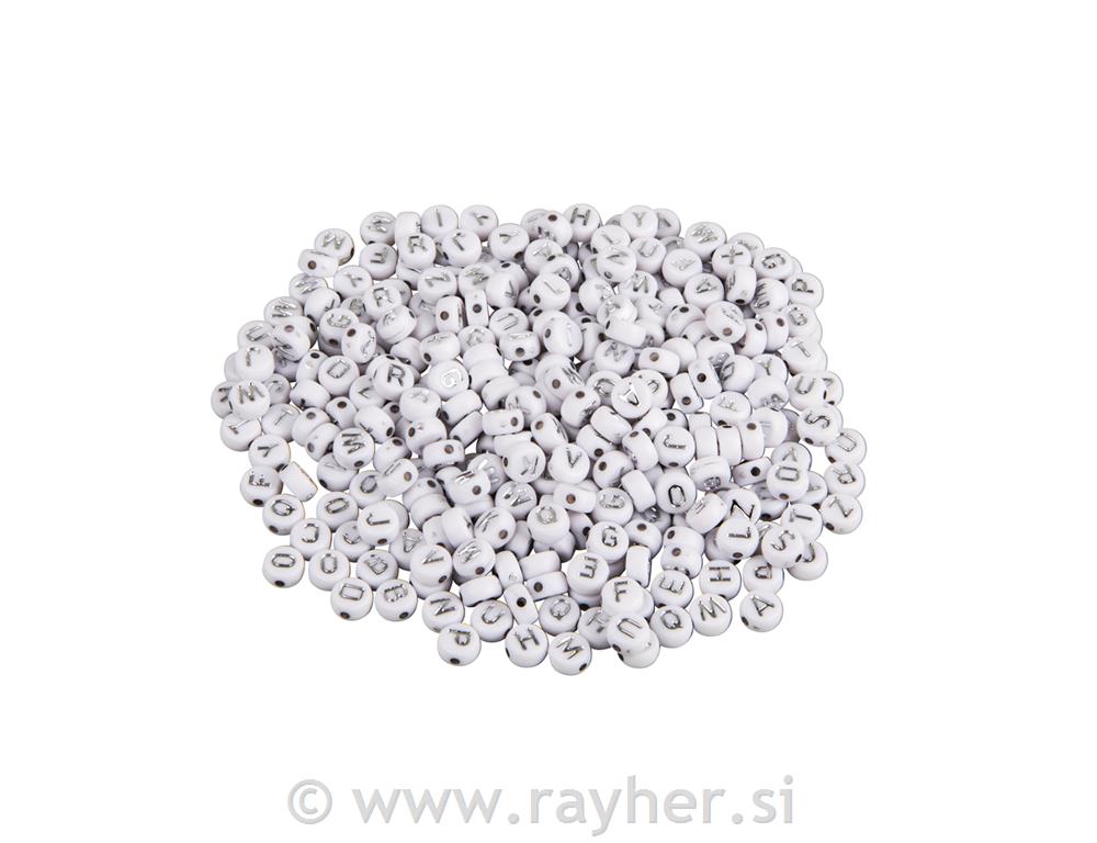 Perle sa slovima, 6 mm, srebrne, okrugle